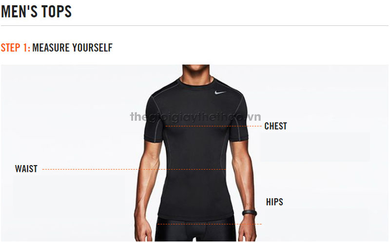 bảng đo size áo thể thao body Nike nam