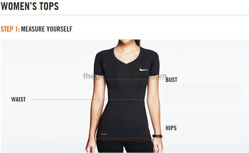 bảng đo size áo thể thao Nike nữ