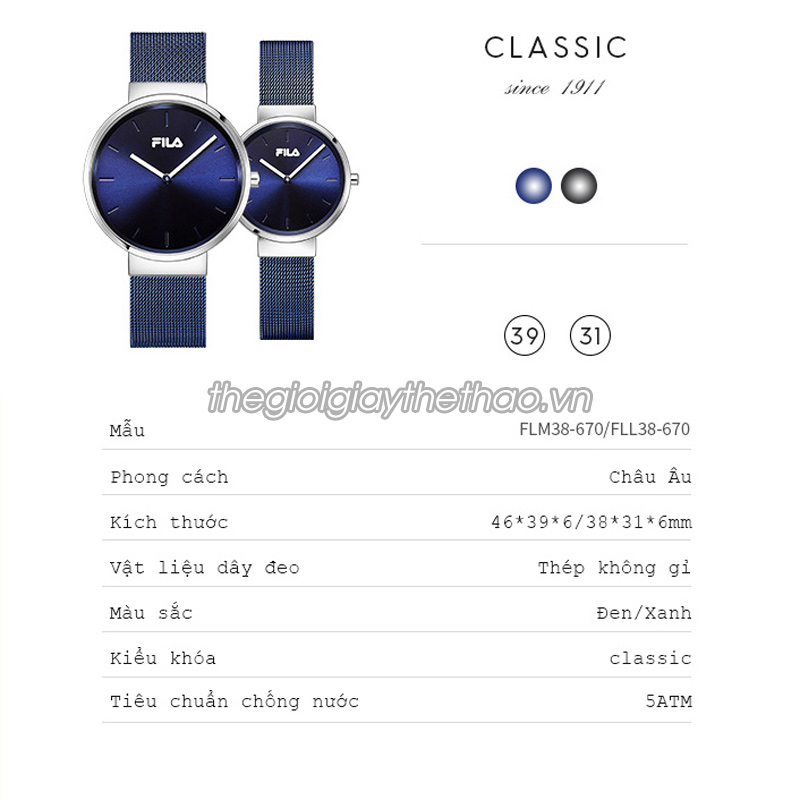 Đồng hồ đôi Fila Classic  670 9