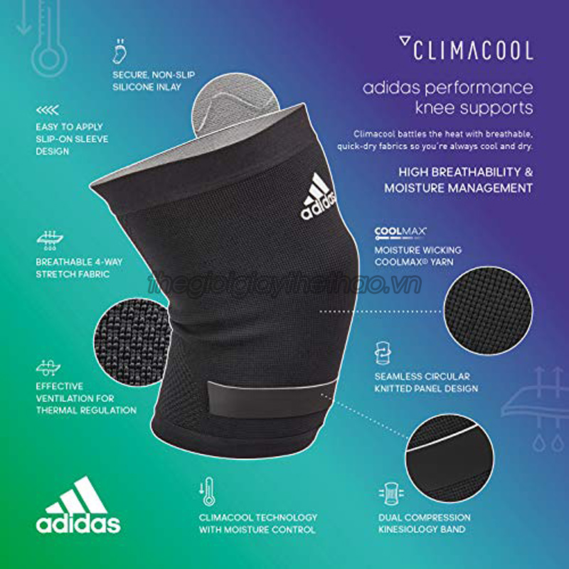 Hỗ trợ đầu gối adidas Performance Climacool, Black, Medium - ADSU 13322 5